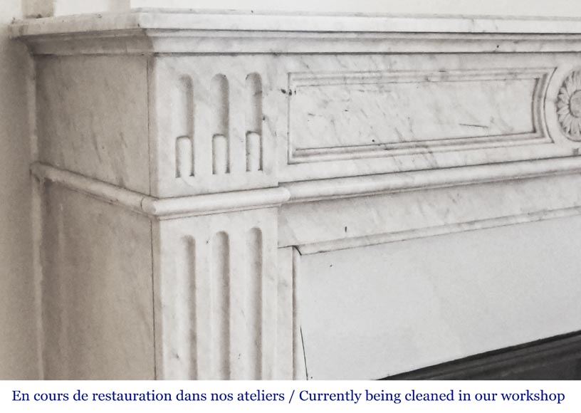 Louis XVI style fireplace adorned with a sunflower, in Carrara marble Louis XVI style fireplace adorned with a sunflower, in Carrara marble-3