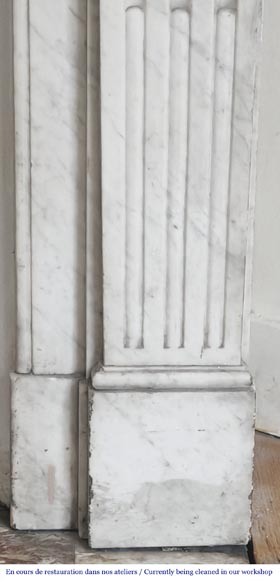 Louis XVI style fireplace adorned with a sunflower, in Carrara marble Louis XVI style fireplace adorned with a sunflower, in Carrara marble-7