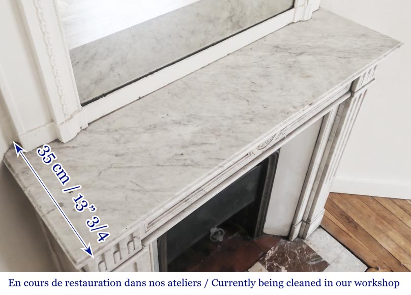 Louis XVI style fireplace adorned with a sunflower, in Carrara marble Louis XVI style fireplace adorned with a sunflower, in Carrara marble-9