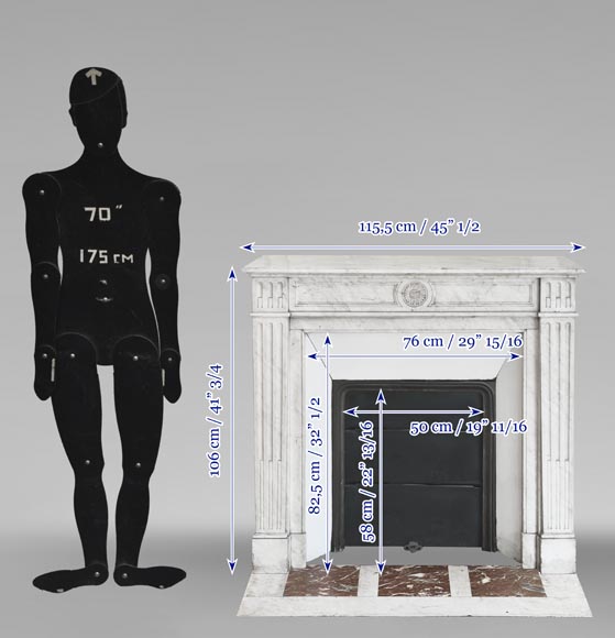 Louis XVI style fireplace adorned with a sunflower, in Carrara marble Louis XVI style fireplace adorned with a sunflower, in Carrara marble-10