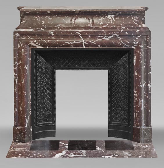 Louis XIV style fireplace with acroterion, in Northern Red marble Louis XIV style fireplace with acroterion, in Northern Red marble-0