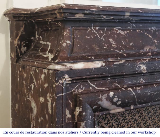 Louis XIV style fireplace with acroterion, in Northern Red marble Louis XIV style fireplace with acroterion, in Northern Red marble-3