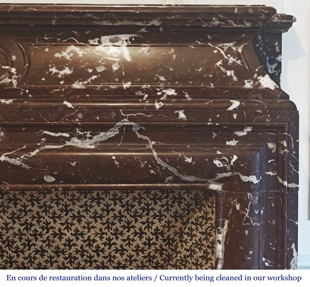 Louis XIV style fireplace with acroterion, in Northern Red marble Louis XIV style fireplace with acroterion, in Northern Red marble-6