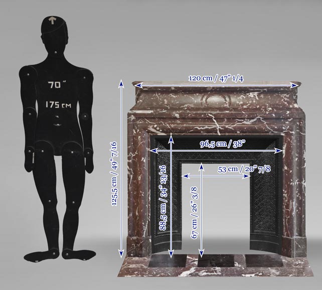 Louis XIV style fireplace with acroterion, in Northern Red marble Louis XIV style fireplace with acroterion, in Northern Red marble-10