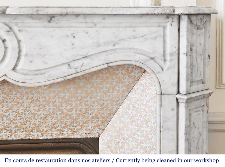 Louis XV style Pompadour model fireplace in Carrara marble-6