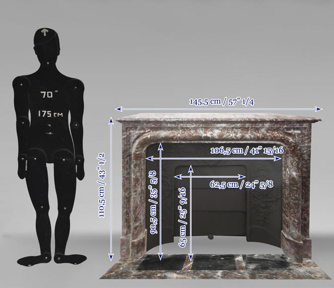 Louis XIV style fireplace with molding, in Royal Red marble-11