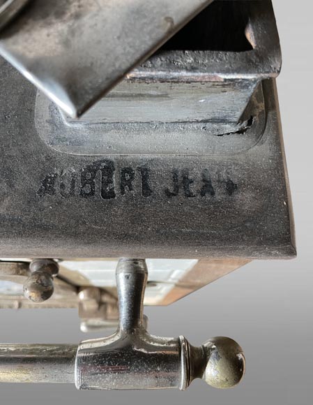 Cast-iron stove with faience imitation and snowy landscape decoration Cast-iron stove with faience imitation and snowy landscape decoration-4