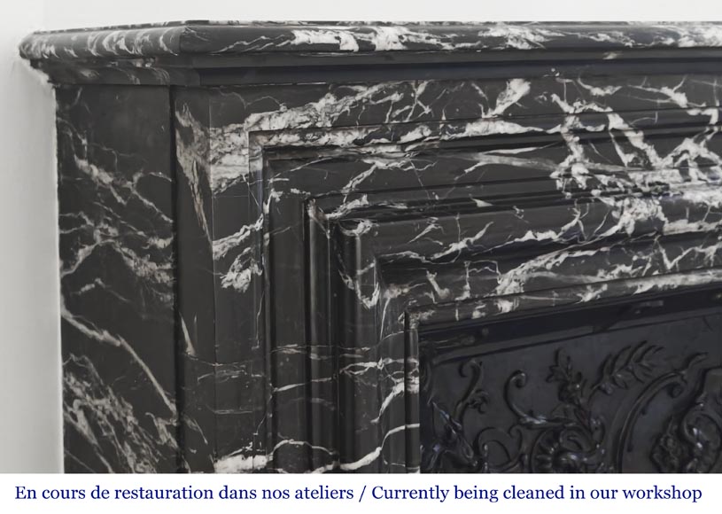 Louis XIV style fireplace in highly veined black Marquina marble-3