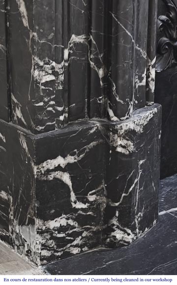 Louis XIV style fireplace in highly veined black Marquina marble-4