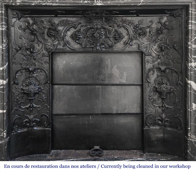 Louis XIV style fireplace in highly veined black Marquina marble-8