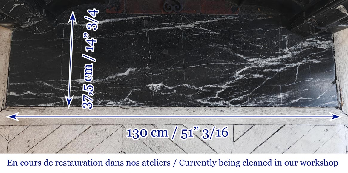 Louis XIV style fireplace in highly veined black Marquina marble-10