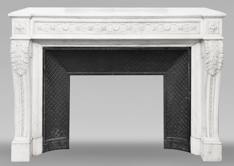 Louis XVI style fireplace decorated with macarons and pearls, in Carrara marble Louis XVI style fireplace decorated with macarons and pearls, in Carrara marble-0