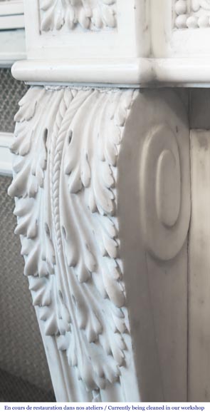 Louis XVI style fireplace decorated with macarons and pearls, in Carrara marble Louis XVI style fireplace decorated with macarons and pearls, in Carrara marble-5
