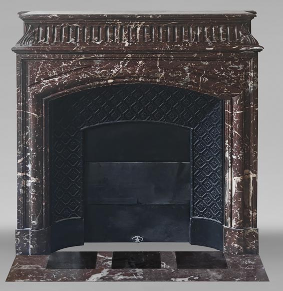 Louis XVI style fireplace with acroterion in Northern Red marble Louis XVI style fireplace with acroterion in Northern Red marble-0