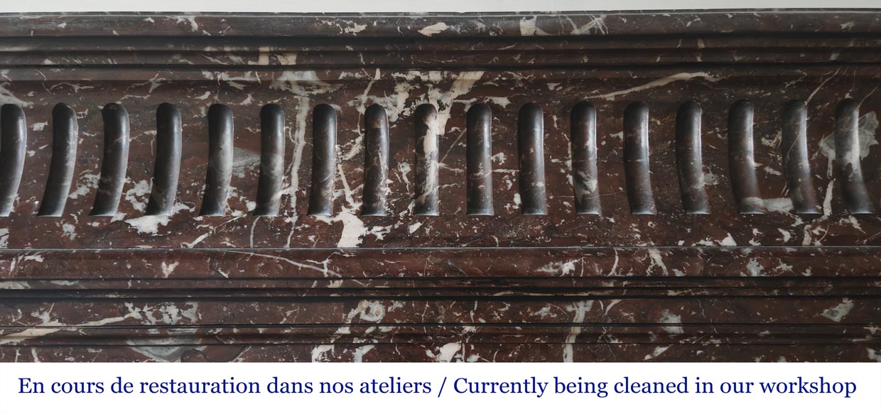 Louis XVI style fireplace with acroterion in Northern Red marble Louis XVI style fireplace with acroterion in Northern Red marble-1