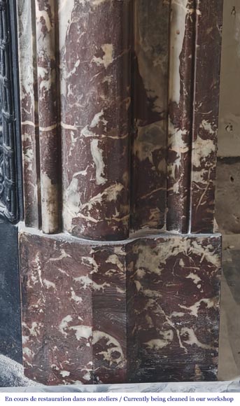 Louis XVI style fireplace with acroterion in Northern Red marble Louis XVI style fireplace with acroterion in Northern Red marble-7
