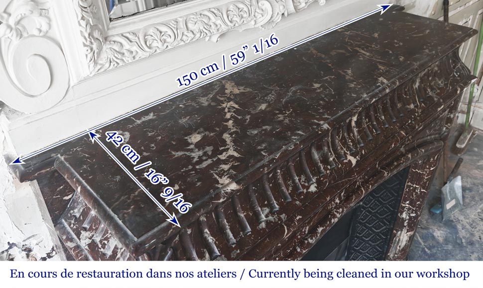 Louis XVI style fireplace with acroterion in Northern Red marble Louis XVI style fireplace with acroterion in Northern Red marble-9