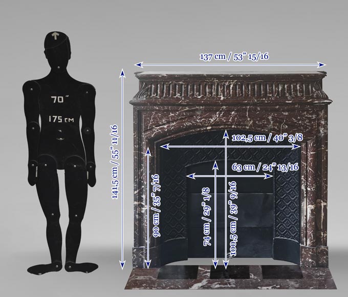 Louis XVI style fireplace with acroterion in Northern Red marble Louis XVI style fireplace with acroterion in Northern Red marble-10