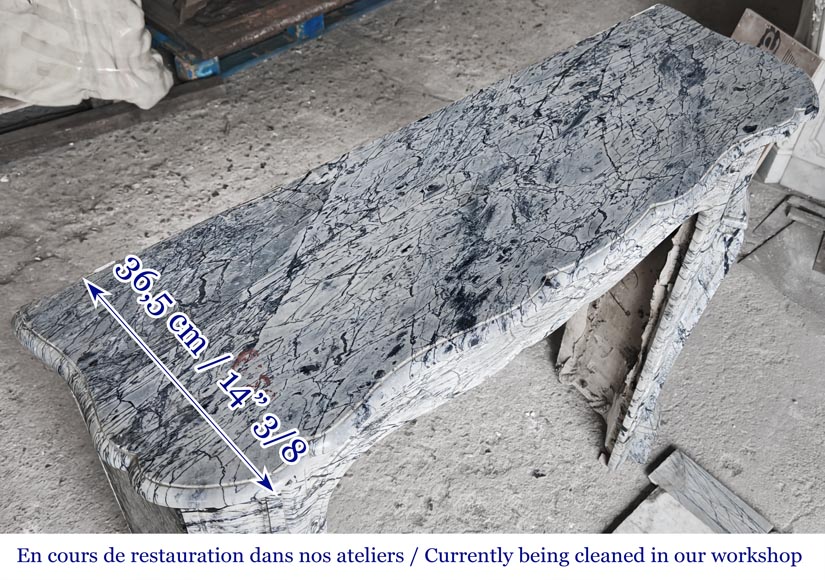 Louis XV style Pompadour model fireplace in blue floral marble-9