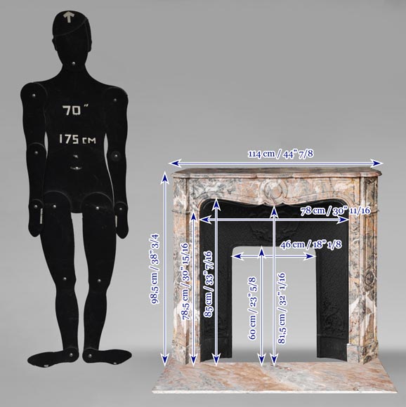 Louis XV style Pompadour model fireplace in Enjugerais marble-10