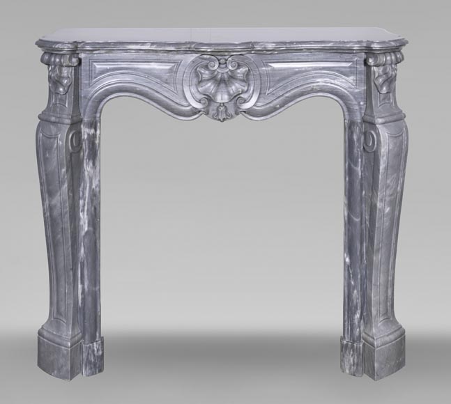 Small Louis XV style fireplace decorated with a shell, in blue Turquin marble-0