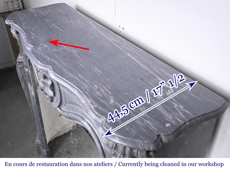 Small Louis XV style fireplace decorated with a shell, in blue Turquin marble-11