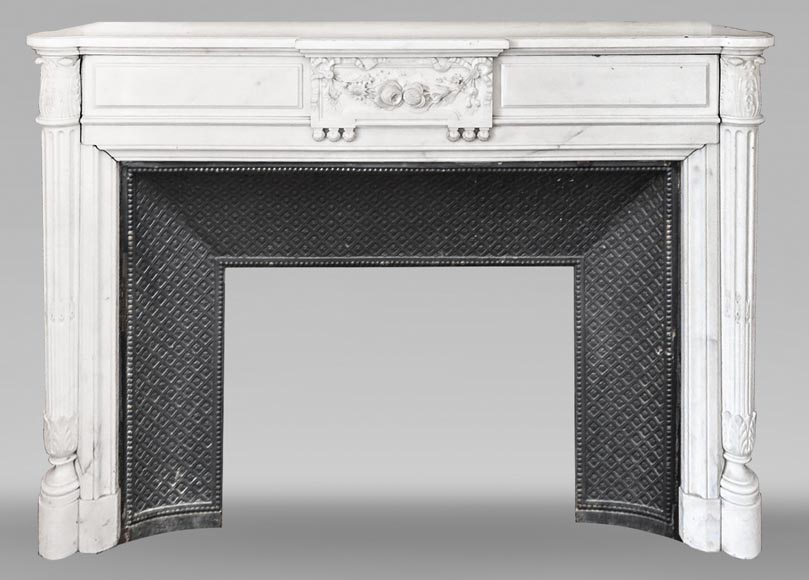 Louis XVI style fireplace with half-column and floral garland, in semi-statuary marble Louis XVI style fireplace with half-column and floral garland, in semi-statuary marble-0