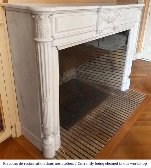 Louis XVI style fireplace with half-column and floral garland, in semi-statuary marble Louis XVI style fireplace with half-column and floral garland, in semi-statuary marble-2