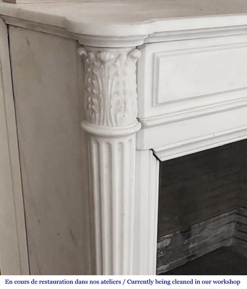 Louis XVI style fireplace with half-column and floral garland, in semi-statuary marble Louis XVI style fireplace with half-column and floral garland, in semi-statuary marble-3