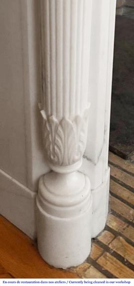 Louis XVI style fireplace with half-column and floral garland, in semi-statuary marble Louis XVI style fireplace with half-column and floral garland, in semi-statuary marble-4