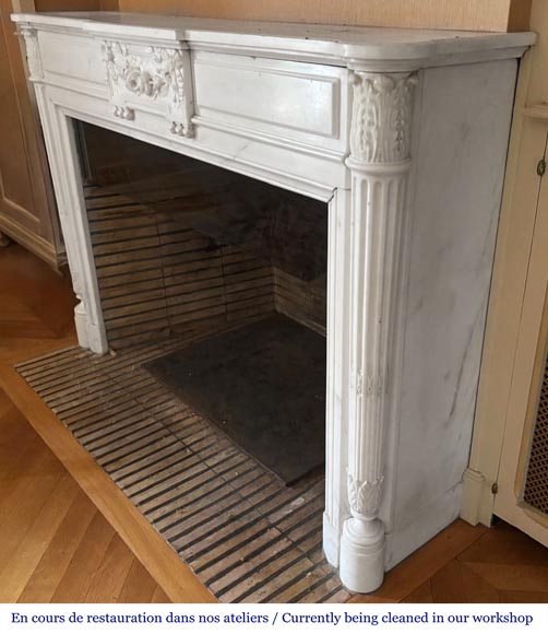 Louis XVI style fireplace with half-column and floral garland, in semi-statuary marble Louis XVI style fireplace with half-column and floral garland, in semi-statuary marble-5