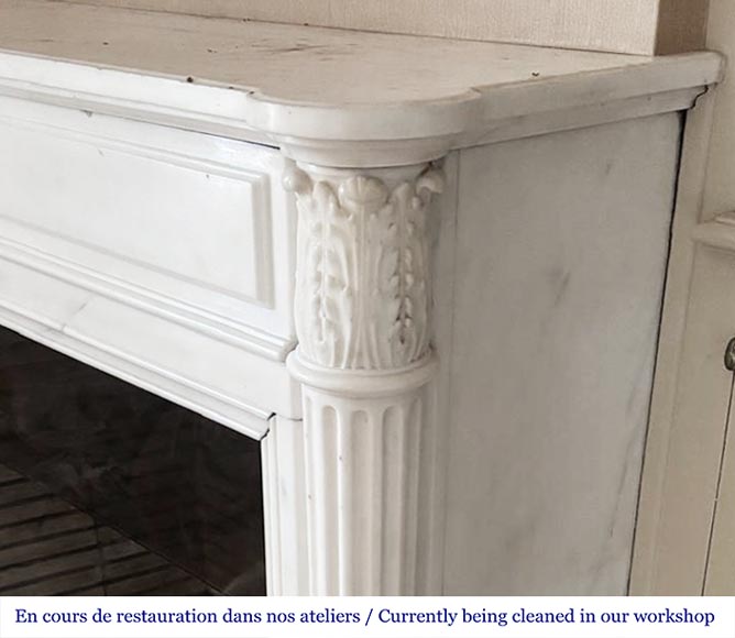 Louis XVI style fireplace with half-column and floral garland, in semi-statuary marble Louis XVI style fireplace with half-column and floral garland, in semi-statuary marble-6