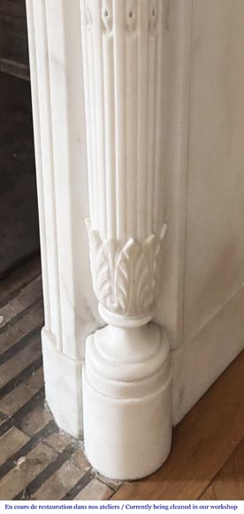 Louis XVI style fireplace with half-column and floral garland, in semi-statuary marble Louis XVI style fireplace with half-column and floral garland, in semi-statuary marble-7