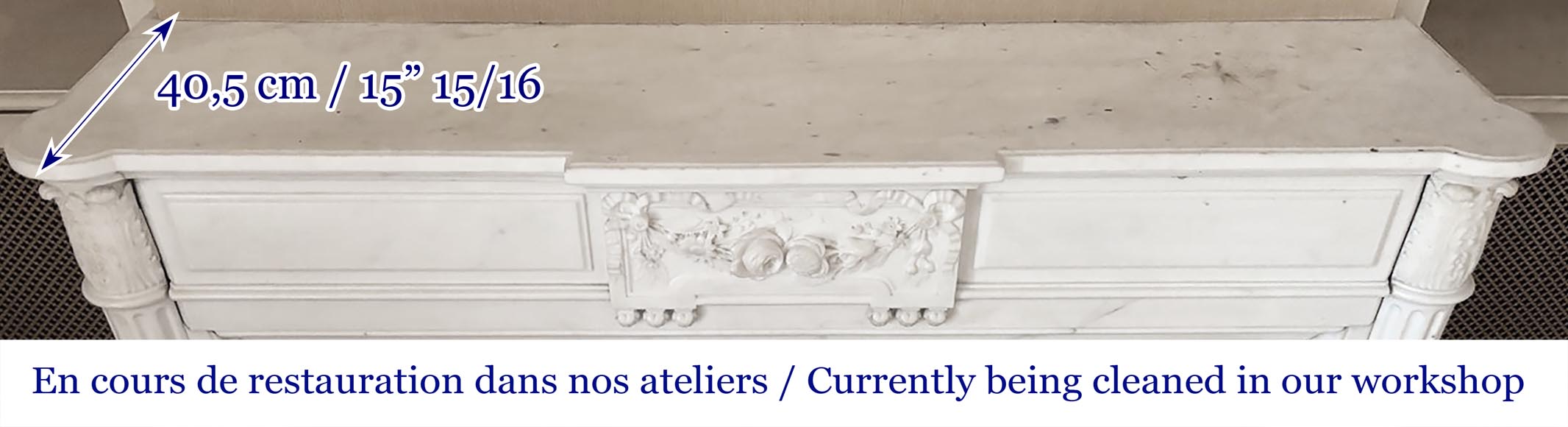 Louis XVI style fireplace with half-column and floral garland, in semi-statuary marble Louis XVI style fireplace with half-column and floral garland, in semi-statuary marble-8