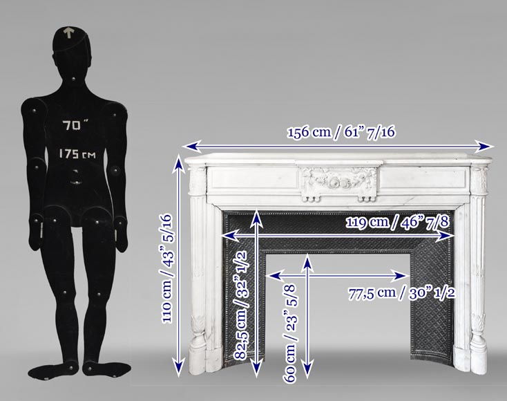 Louis XVI style fireplace with half-column and floral garland, in semi-statuary marble Louis XVI style fireplace with half-column and floral garland, in semi-statuary marble-9