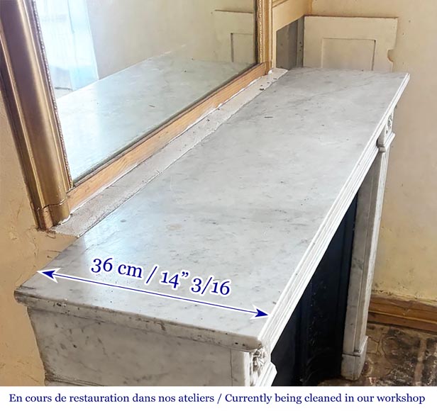 Louis XVI style fireplace in Carrara marble, decorated with ribbons and floral rosettes Louis XVI style fireplace in Carrara marble, decorated with ribbons and floral rosettes-7