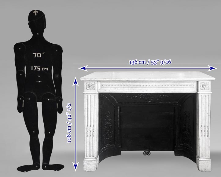 Louis XVI style fireplace in Carrara marble, decorated with ribbons and floral rosettes Louis XVI style fireplace in Carrara marble, decorated with ribbons and floral rosettes-8