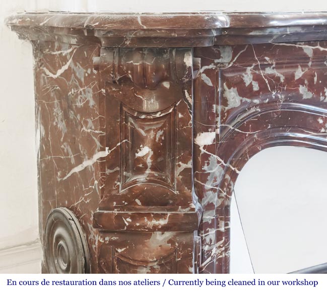 Louis XV style Pompadour model fireplace, in red northern marble-3