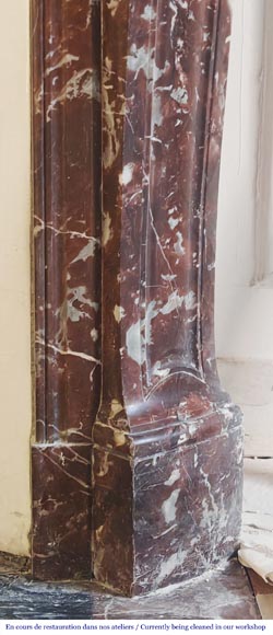 Louis XV style Pompadour model fireplace, in red northern marble-7