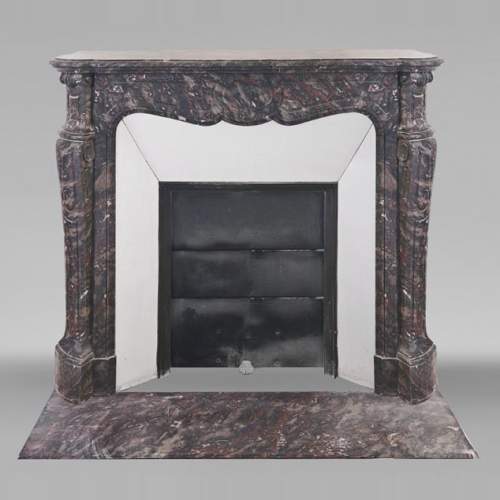 Louis XV style Pompadour model fireplace, in Bois Jourdan marble