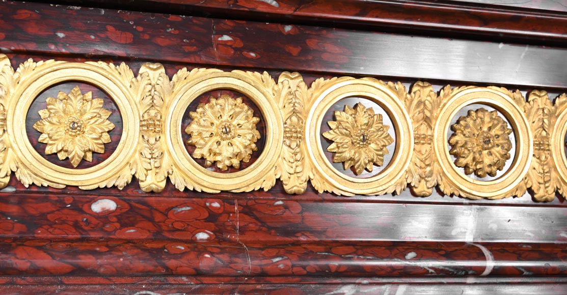 Louis XVI style fireplace in griotte red marble with gilt bronze decoration Louis XVI style fireplace in griotte red marble with gilt bronze decoration-2