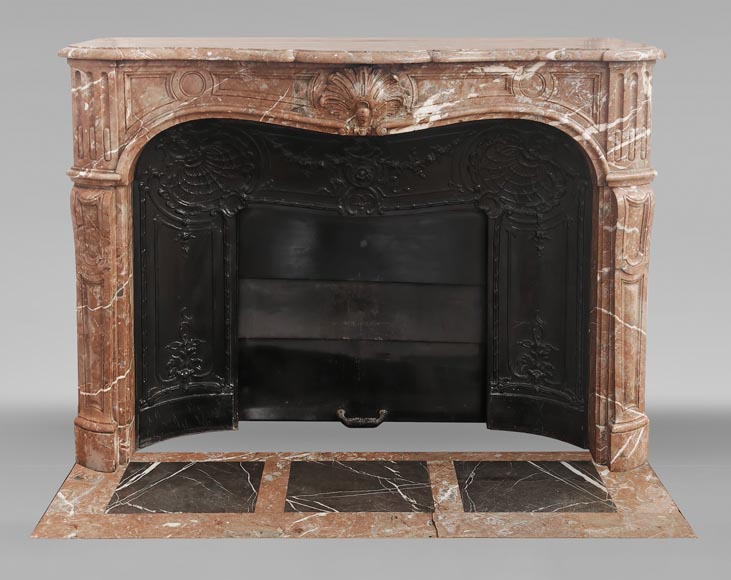 Louis XV style fireplace decorated with a palmette, in Northern Red marble-0