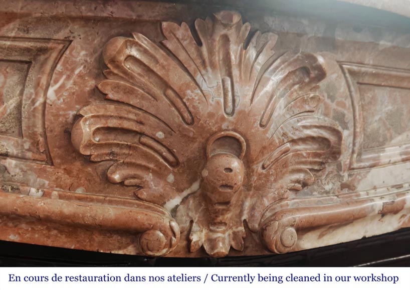 Louis XV style fireplace decorated with a palmette, in Northern Red marble-2