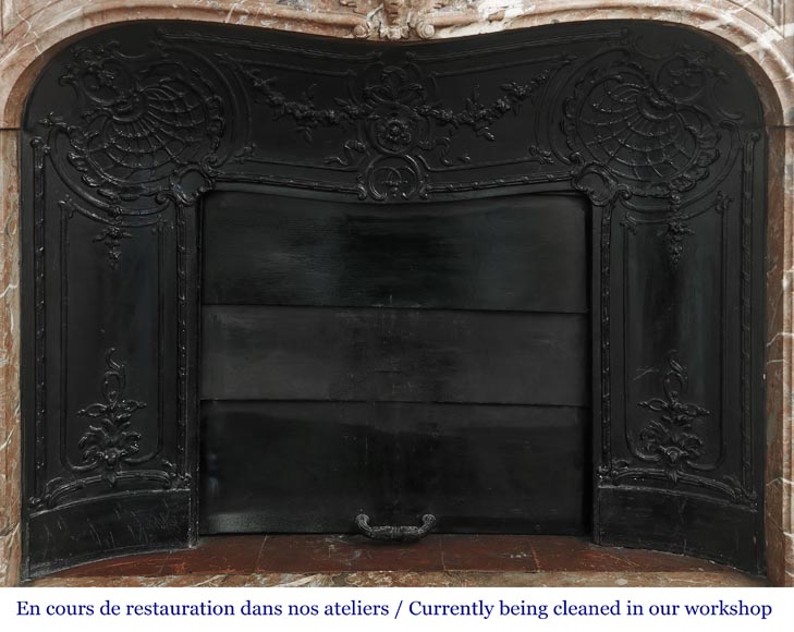 Louis XV style fireplace decorated with a palmette, in Northern Red marble-9