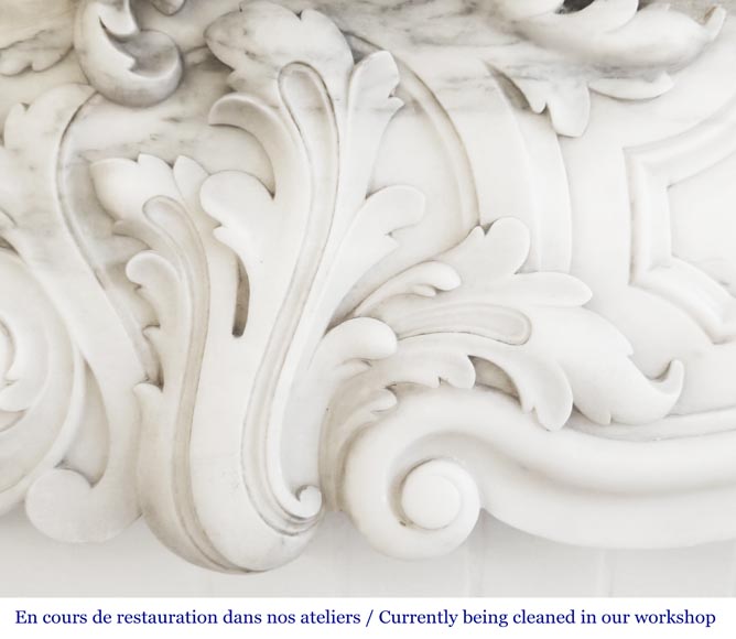 Louis XV style fireplace in Arabescato marble, decorated with an asymmetrical palmette-3