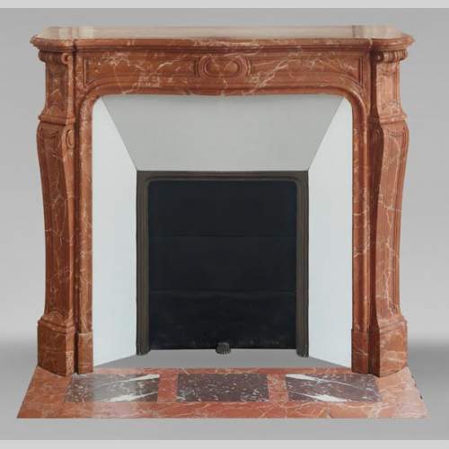 Louis XV style Pompadour model fireplace in red-orange marble