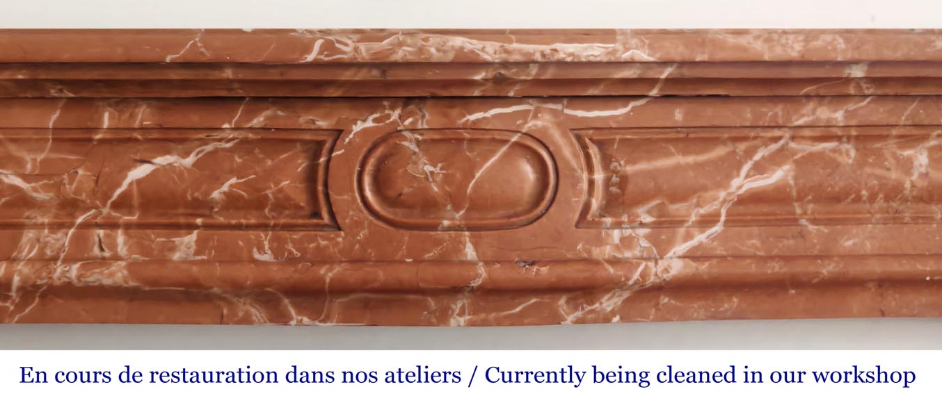 Louis XV style Pompadour model fireplace in red-orange marble-1