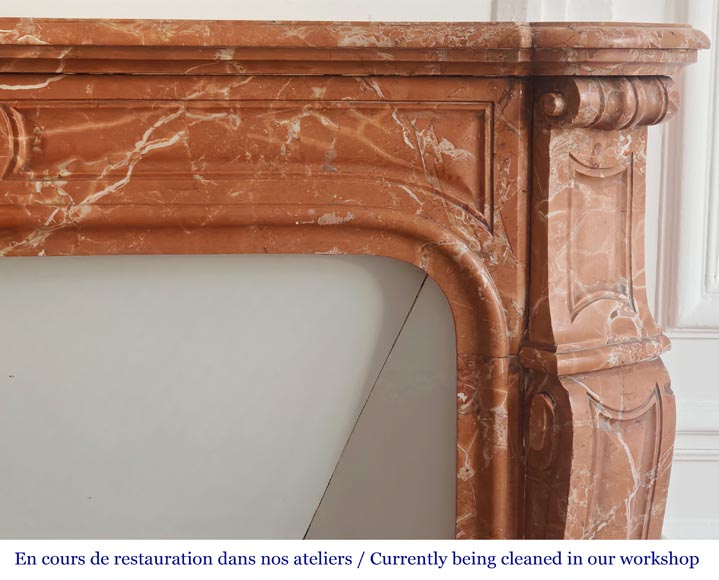 Louis XV style Pompadour model fireplace in red-orange marble-6