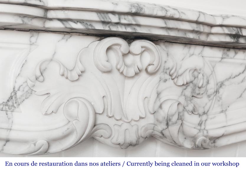 Louis XV style fireplace with palmette motif, carved in Arabescato marble-2