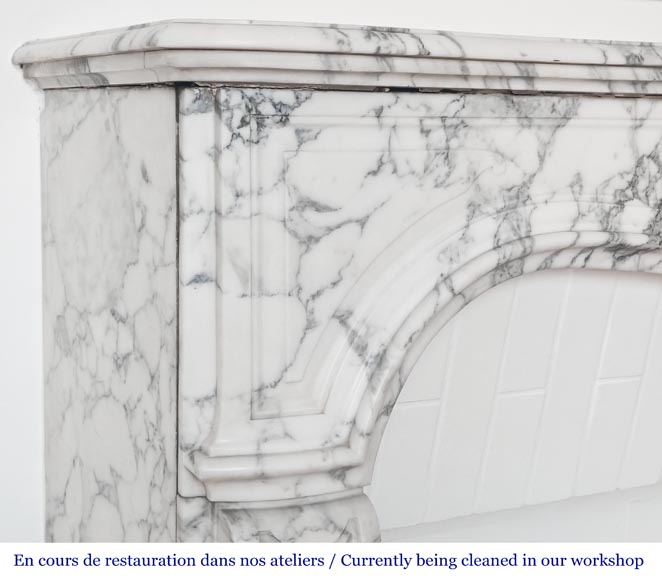 Louis XV style fireplace with palmette motif, carved in Arabescato marble-4